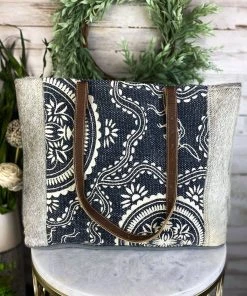 Myra Vintage Floral Cowhide Tote Handbag