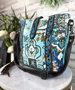 Myra Vintage Mural & Floral Tooled Crossbody Handbag Handbags & Wallets