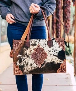 American Darling Handbags & Wallets Vintage Western Floral & Cowhide Conceal Carry Handbag
