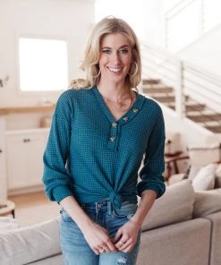 Ave Shops Blue Waffle Love Thermal Top | Long Sleeve Tops for Women 30 Ave Shops Waffle Love Thermal Top In Blue Clothing