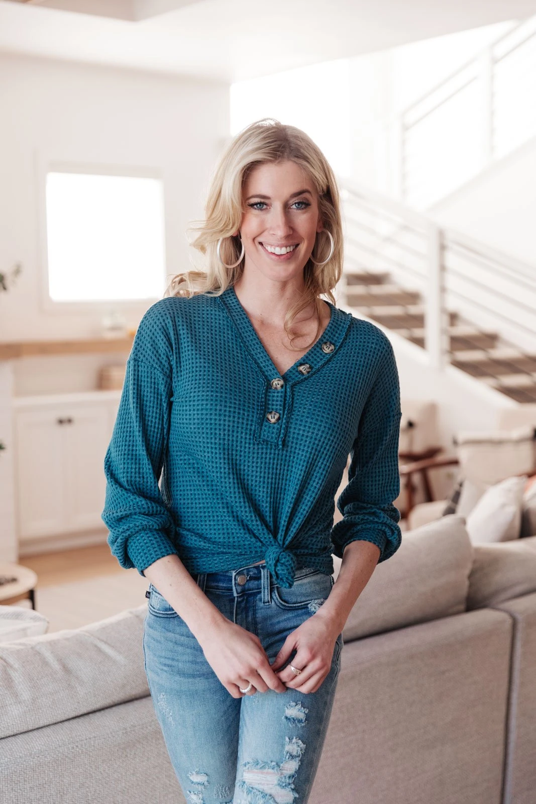 Ave Shops Blue Waffle Love Thermal Top | Long Sleeve Tops for Women 10 Ave Shops Waffle Love Thermal Top In Blue Clothing