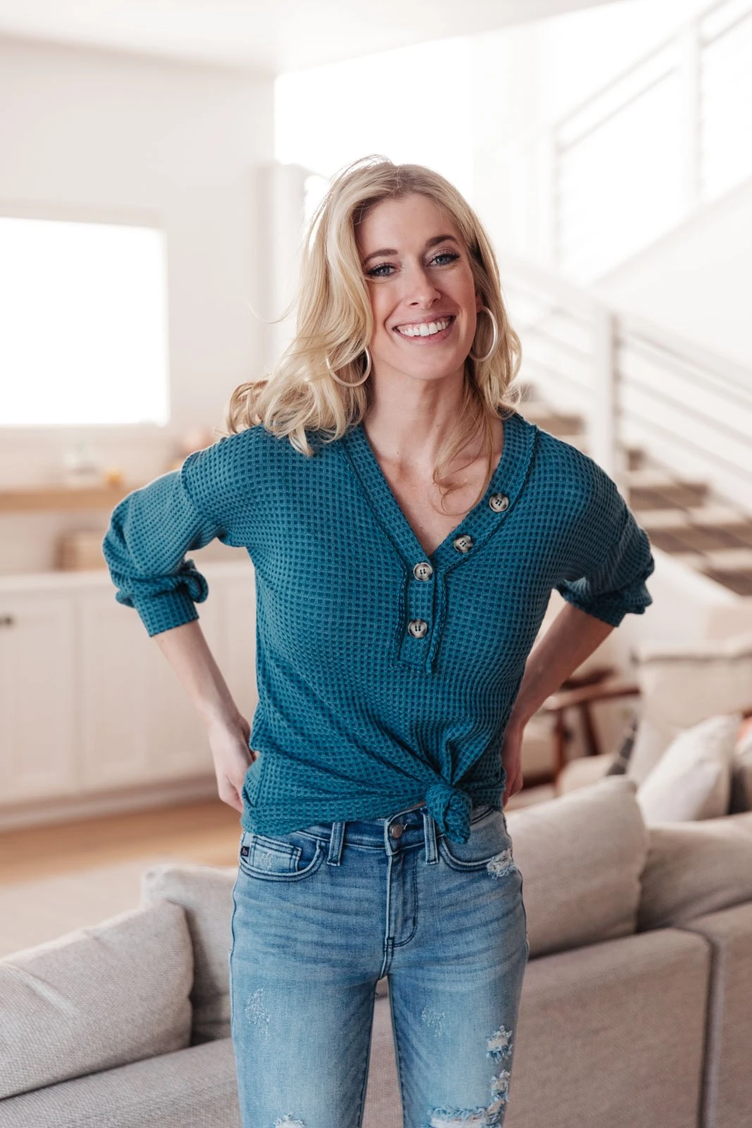 Ave Shops Blue Waffle Love Thermal Top | Long Sleeve Tops for Women 11 Ave Shops Waffle Love Thermal Top In Blue Clothing