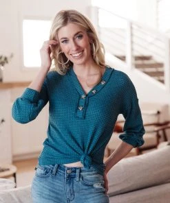 Ave Shops Blue Waffle Love Thermal Top | Long Sleeve Tops for Women 32 Ave Shops Waffle Love Thermal Top In Blue Clothing