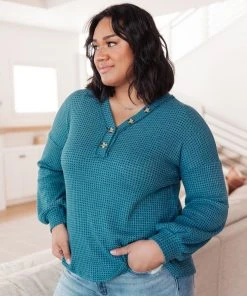 Ave Shops Blue Waffle Love Thermal Top | Long Sleeve Tops for Women 33 Ave Shops Waffle Love Thermal Top In Blue Clothing