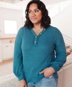 Ave Shops Blue Waffle Love Thermal Top | Long Sleeve Tops for Women 34 Ave Shops Waffle Love Thermal Top In Blue Clothing