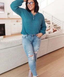 Ave Shops Blue Waffle Love Thermal Top | Long Sleeve Tops for Women 35 Ave Shops Waffle Love Thermal Top In Blue Clothing