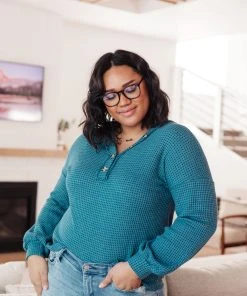 Ave Shops Blue Waffle Love Thermal Top | Long Sleeve Tops for Women 36 Ave Shops Waffle Love Thermal Top In Blue Clothing