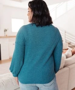 Ave Shops Blue Waffle Love Thermal Top | Long Sleeve Tops for Women 38 Ave Shops Waffle Love Thermal Top In Blue Clothing