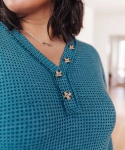 Ave Shops Blue Waffle Love Thermal Top | Long Sleeve Tops for Women 39 Ave Shops Waffle Love Thermal Top In Blue Clothing