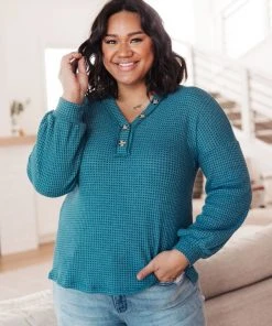 Ave Shops Waffle Love Thermal Top In Blue Clothing