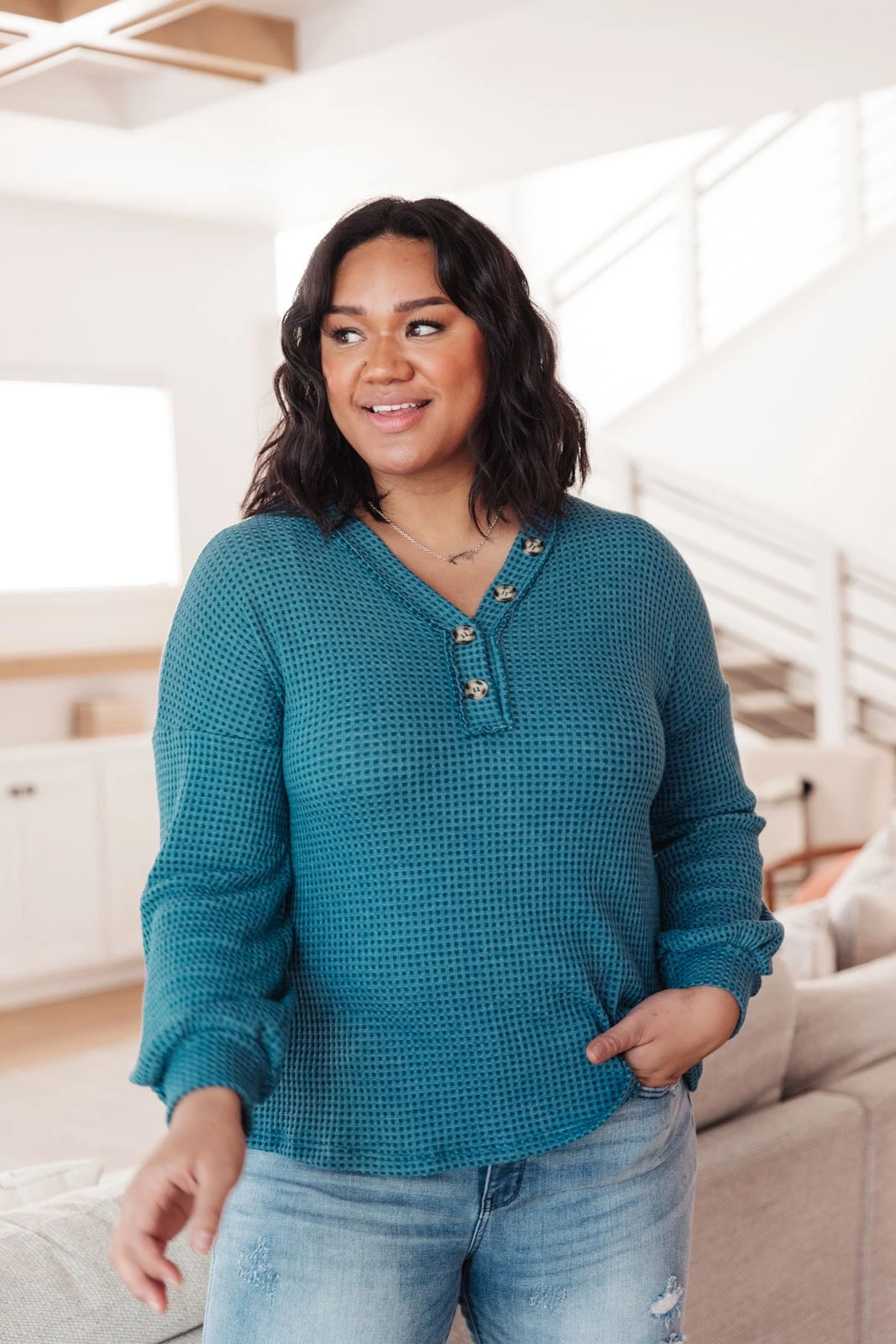 Ave Shops Blue Waffle Love Thermal Top | Long Sleeve Tops for Women 21 Ave Shops Waffle Love Thermal Top In Blue Clothing