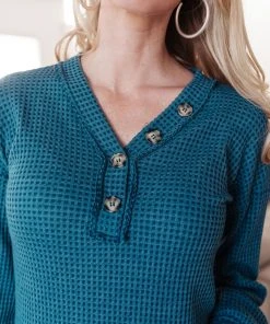 Ave Shops Blue Waffle Love Thermal Top | Long Sleeve Tops for Women 26 Ave Shops Waffle Love Thermal Top In Blue Clothing