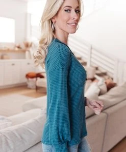 Ave Shops Blue Waffle Love Thermal Top | Long Sleeve Tops for Women 28 Ave Shops Waffle Love Thermal Top In Blue Clothing