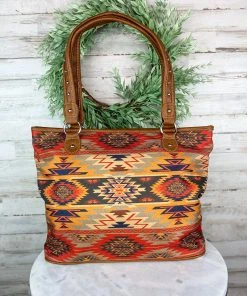 Montana West Warm Multi-Color Aztec Canvas Tote Handbag