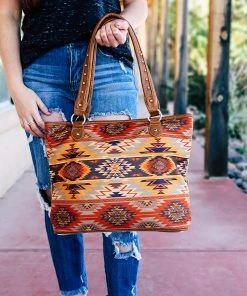Montana West Warm Multi-Color Aztec Canvas Tote Handbag