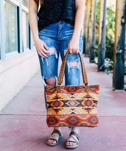 Montana West Warm Multi-Color Aztec Canvas Tote Handbag