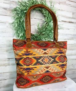 Montana West Warm Multi-Color Aztec Canvas Tote Handbag
