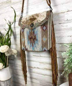 Myra Western Aztec Cowhide & Fringe Crossbody Handbag