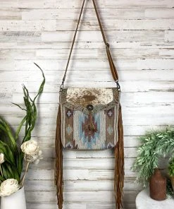 Myra Western Aztec Cowhide & Fringe Crossbody Handbag