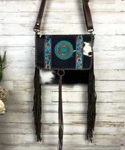 Myra Handbags & Wallets Western Canny Cowhide & Floral Tooled Crossbody Handbag