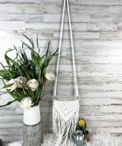 Tassels & Fringe White Macramé Small Crossbody Handbag