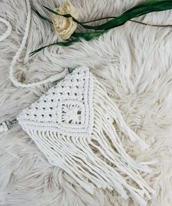 Tassels & Fringe White Macramé Small Crossbody Handbag