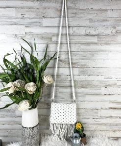 Tassels & Fringe White Macramé Small Crossbody Handbag