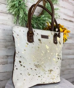 Sixtease White & Gold Splatter Cowhide Handbag