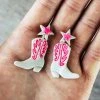 Ember Moon White & Pink Cowboy Boot Clay Earrings