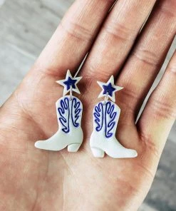 Ember Moon White & Purple Cowboy Boot Clay Earrings>> MEGA SALE <<