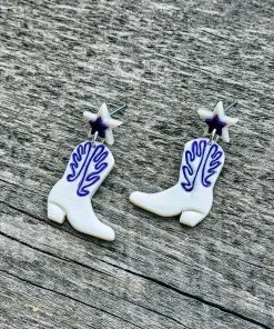 Ember Moon White & Purple Cowboy Boot Clay Earrings - MEGA SALE -The Cinchy Cowgirl Store White PurpleCowboyBootClayEarrings2 1080x