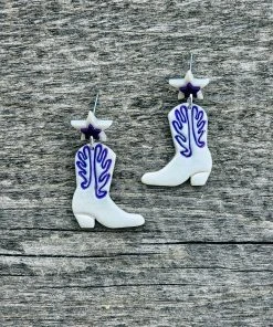 Ember Moon White & Purple Cowboy Boot Clay Earrings - MEGA SALE -The Cinchy Cowgirl Store White PurpleCowboyBootClayEarrings 1080x