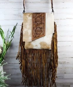 American Darling Wild Tamed Cowhide & Floral Tooled Crossbody Conceal Carry Handbag