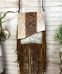 American Darling Wild Tamed Cowhide & Floral Tooled Crossbody Conceal Carry Handbag