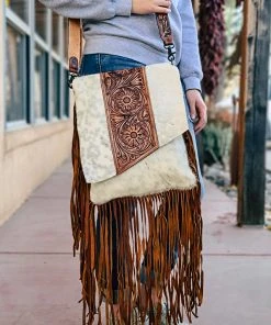 American Darling Wild Tamed Cowhide & Floral Tooled Crossbody Conceal Carry Handbag