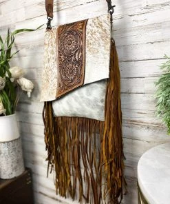 American Darling Wild Tamed Cowhide & Floral Tooled Crossbody Conceal Carry Handbag