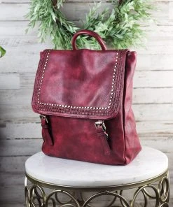 Jen & Co Wine Valerie Flapover Backpack - Mega Sale | Stylish & Functional -The Cinchy Cowgirl Store WineValerieFlapoverBackpack2 1080x