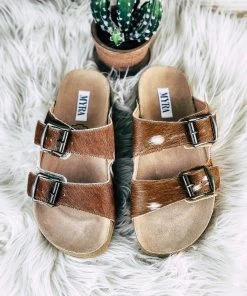 Myra Winslow Brown & White Cowhide Sandals - Size 6