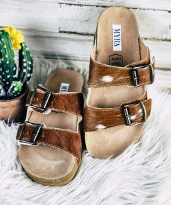 Myra Winslow Brown & White Cowhide Sandals - Size 6