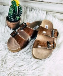 Myra Winslow Brown & White Cowhide Sandals - Size 6