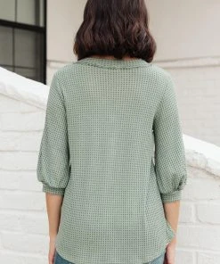 Ave Shops Sage Waffled Long Sleeve Top - Women's Tops & Blouses 28 Ave Shops Wonderfully Waffled Top In Sage Clothing