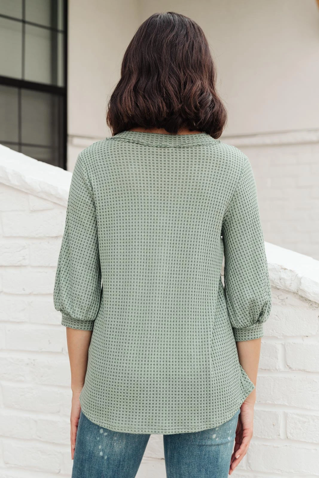 Ave Shops Sage Waffled Long Sleeve Top - Women's Tops & Blouses 14 Ave Shops Wonderfully Waffled Top In Sage Clothing