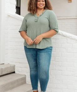 Ave Shops Wonderfully Waffled Top In Sage Clothing