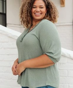 Ave Shops Sage Waffled Long Sleeve Top - Women's Tops & Blouses 21 Ave Shops Wonderfully Waffled Top In Sage Clothing