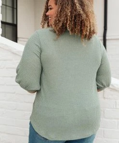 Ave Shops Sage Waffled Long Sleeve Top - Women's Tops & Blouses 24 Ave Shops Wonderfully Waffled Top In Sage Clothing