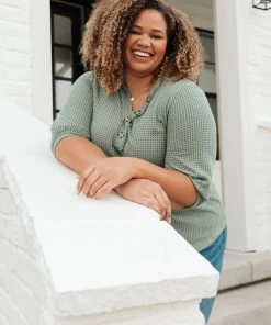 Ave Shops Sage Waffled Long Sleeve Top - Women's Tops & Blouses 19 Ave Shops Wonderfully Waffled Top In Sage Clothing