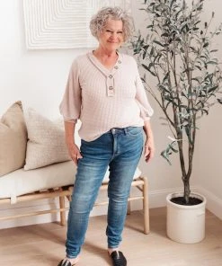 Ave Shops Clothing Wonderfully Waffled Top In Taupe