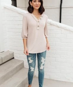 Ave Shops Clothing Wonderfully Waffled Top In Taupe