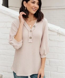 Ave Shops Clothing Wonderfully Waffled Top In Taupe