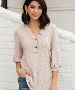 Ave Shops Clothing Wonderfully Waffled Top In Taupe